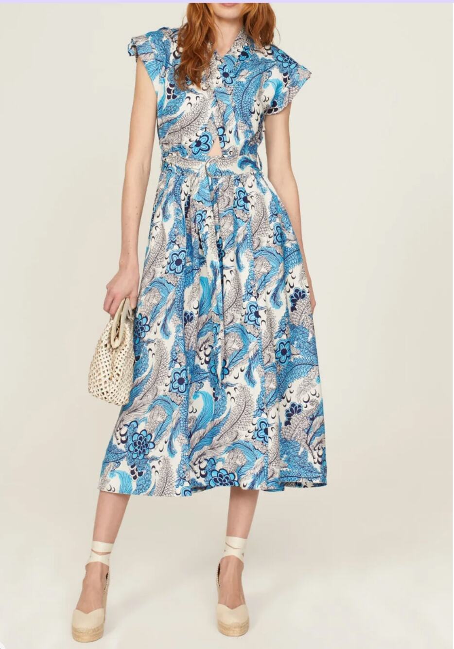 Derek Lam Collective RTR Floral Linen Blend Blue White Dress Size IT 38 US 2